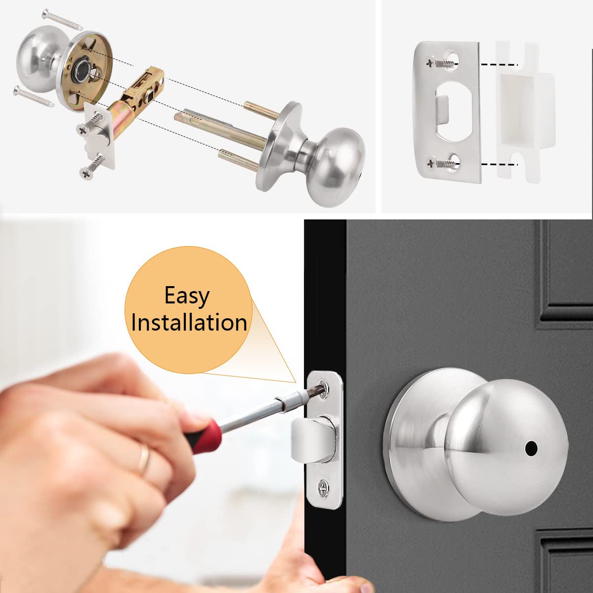 Probrico Privacy Door Knobs - Keyless & Stainless Steel -7