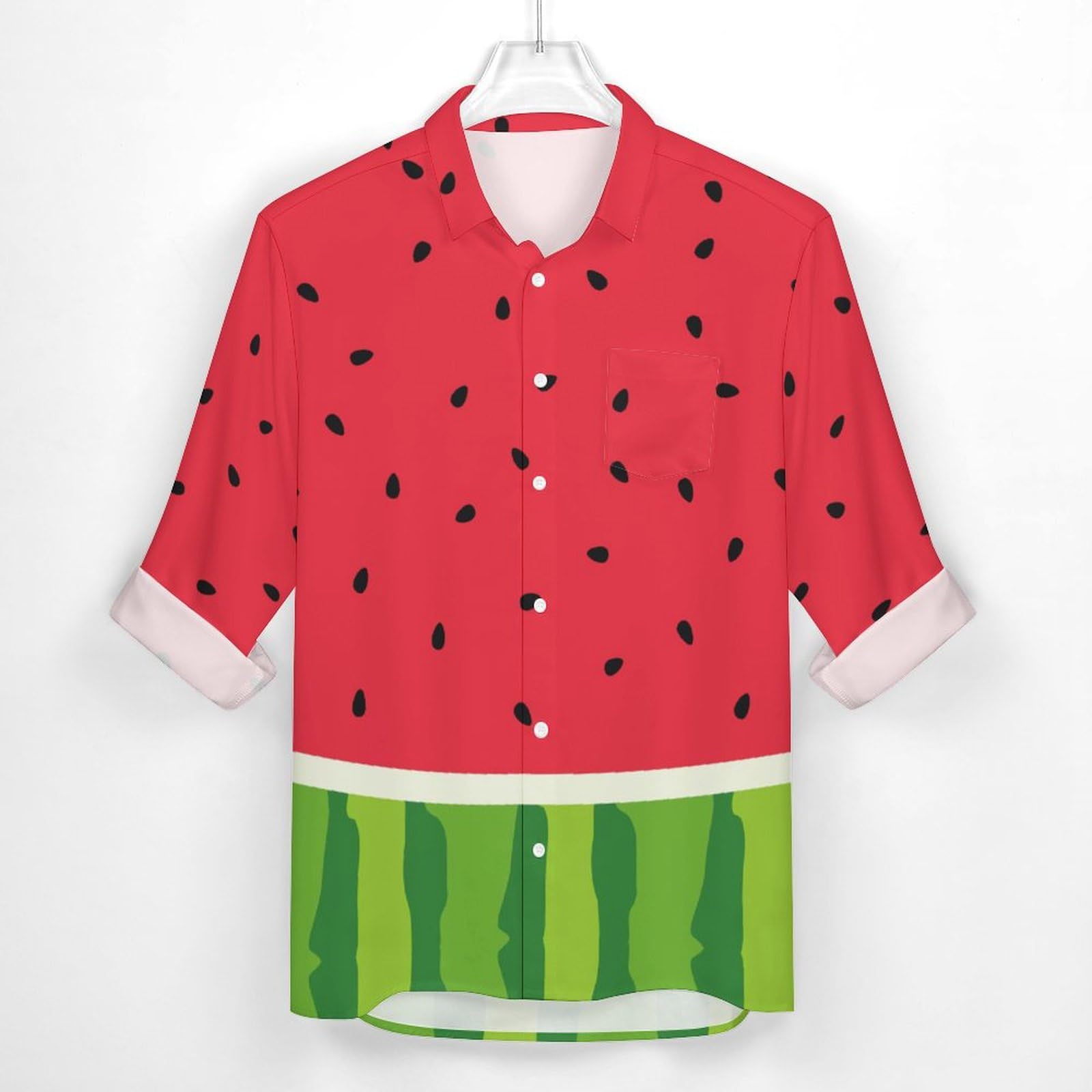 Amazon.co.jp: スイカ柄 果物 レッド メンズ シャツ 秋服 長袖 Tシャツ