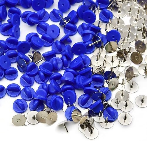 Miniatura 5 de Juego de 200 unidades/100 pines de goma de 0.394 pulgadas con pines de metal en blanco, tapa para pines de solapa, broches, corbatas, sombreros e