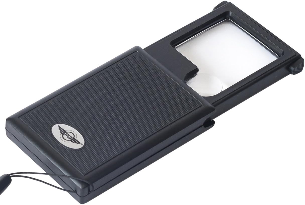 Magnifying Glass with Bright LED Light Slide-Out Pocket Magnifier 3x 6x Lenses No-distortion Clear View. Visual Aid for Small Print, Maps, Crafts, Hobbies - Black or White (Batteries NOT Included)