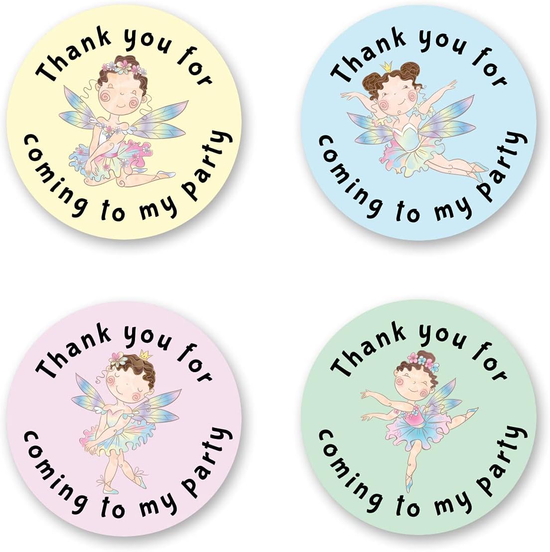 40mm Princess Fairy Thank You for Coming to My Party Round Stickers for Party Bags & Sweet Cones (24 x Stickers)