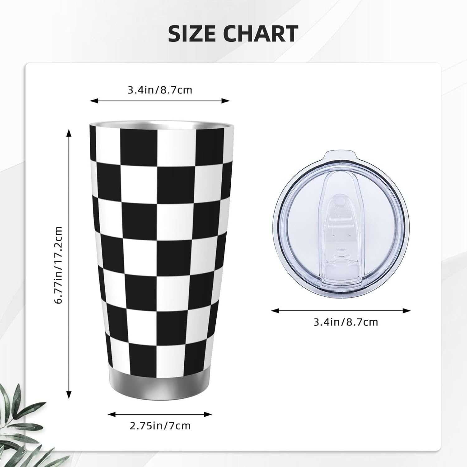 Checkered Tumbler 20oz Plaid Stainless Steel Vacuum Insulated Tumblers with Lid and Straw Travel Coffee Mug Tea Wine Cups Water Bottle Gifts for Women - Image 3