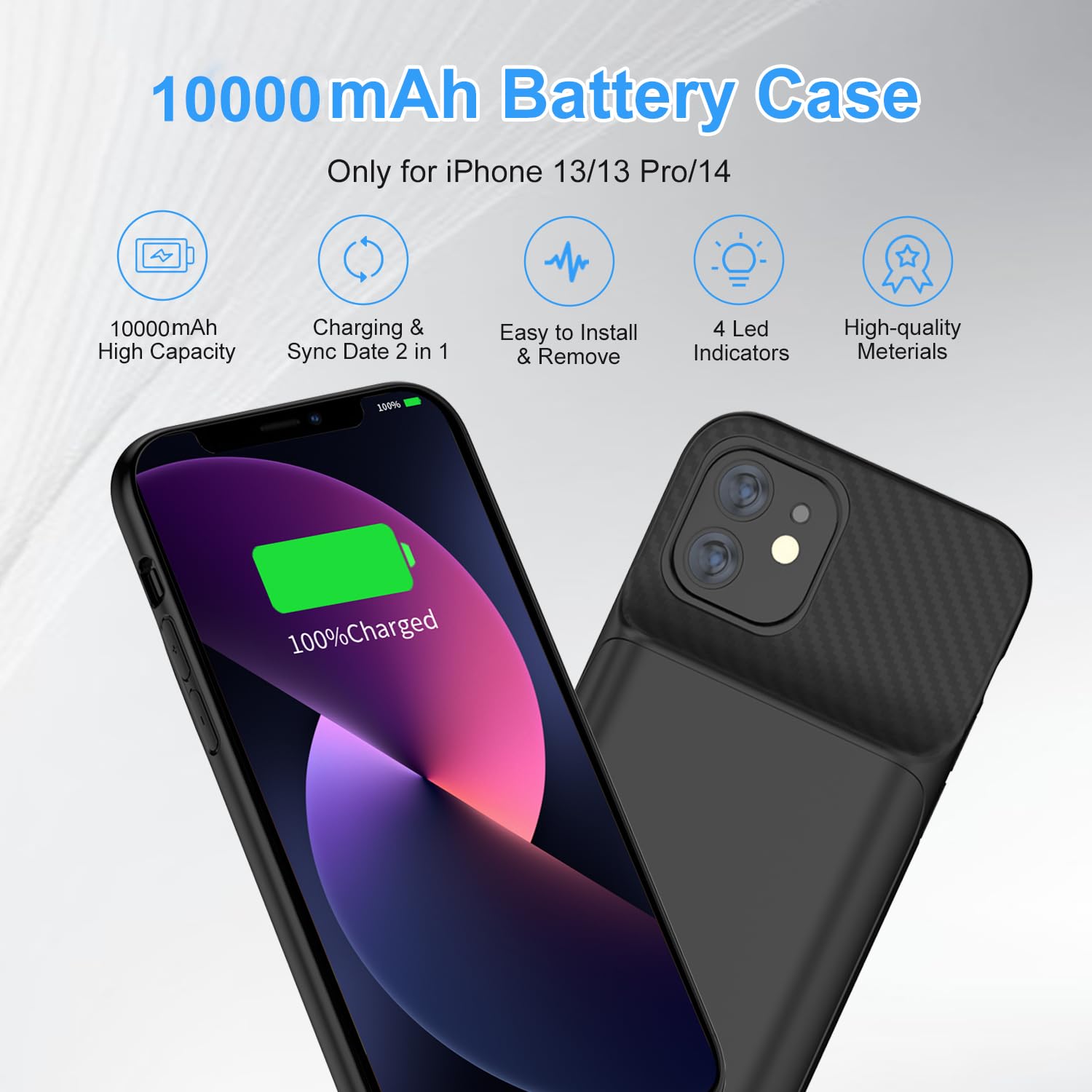custodia batteria per iPhone 13/13Pro/14, 13800 mAh, custodia di ricarica, caricatore portatile ricaricabile espandibile