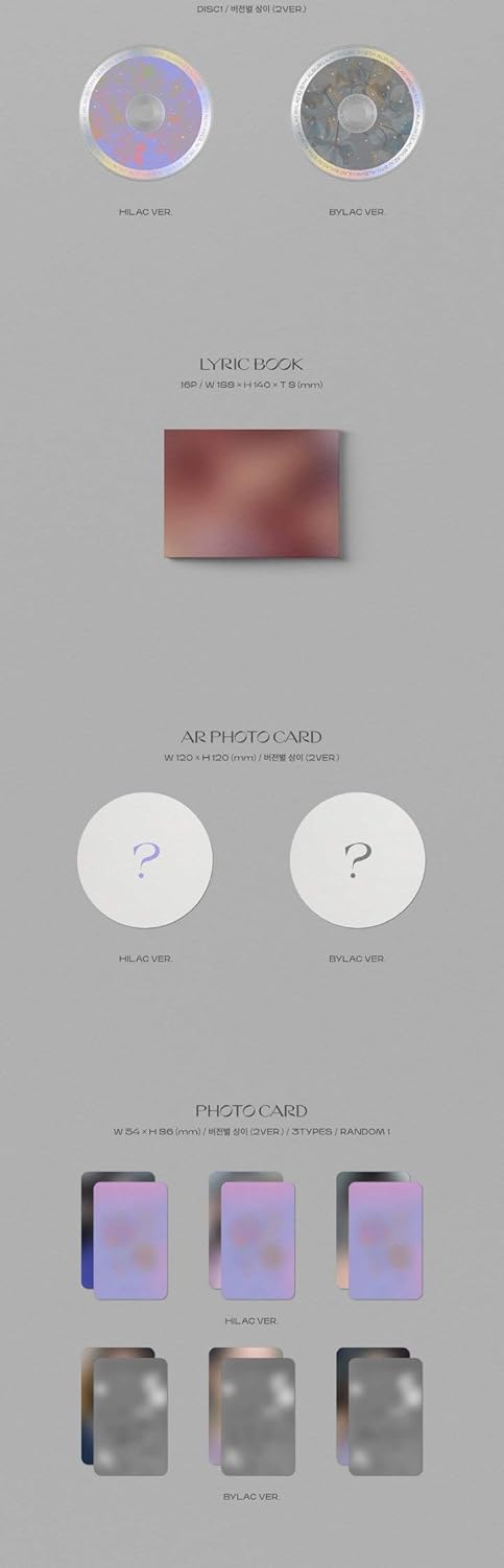 IU Lilac 5th Album 2 Version Set CD+72p PhotoBook+16p Lyric Book+1p AR PhotoCard+1p PhotoCard+1p ID Photo Kit+1p Artwork Sticker+Tracking Kpop Sealed
