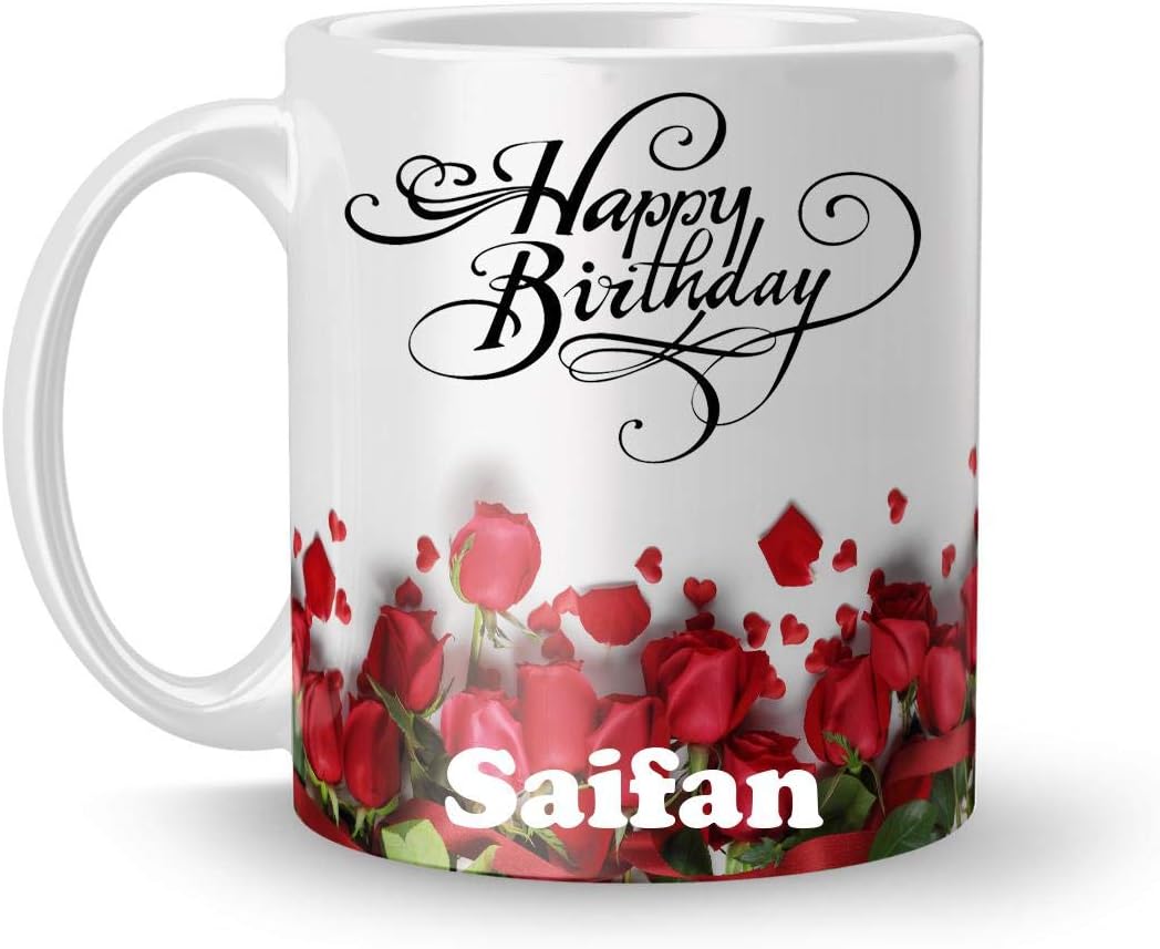 Happy Birthday Saifan Printed White Ceramic Mug (350) ml