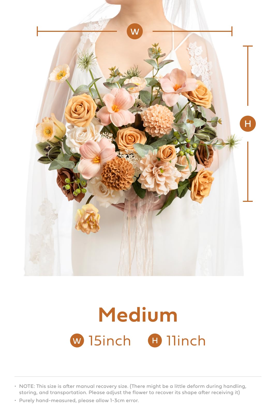 Ling's moment Wedding Bouquets for Bride, 15 Inch Apricot & Peach