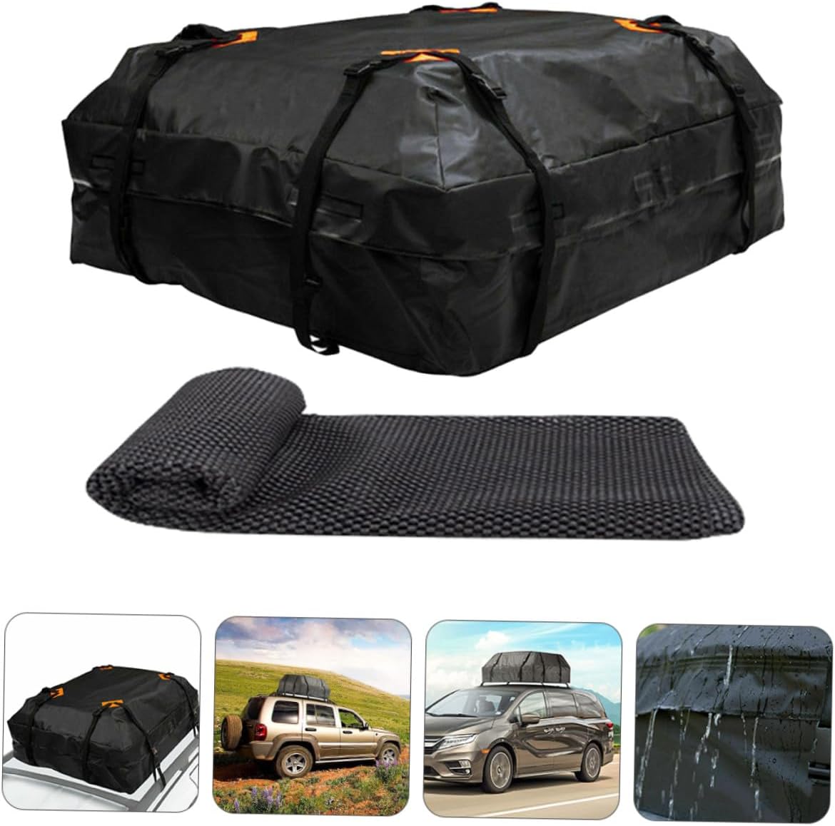 Auto Roof Bag Large Capacity Rooftop Cargo Carrier with Reinforced Straps Non-Slip Mat for Vehicle Car Accessories Easy Installation Oxford Cloth