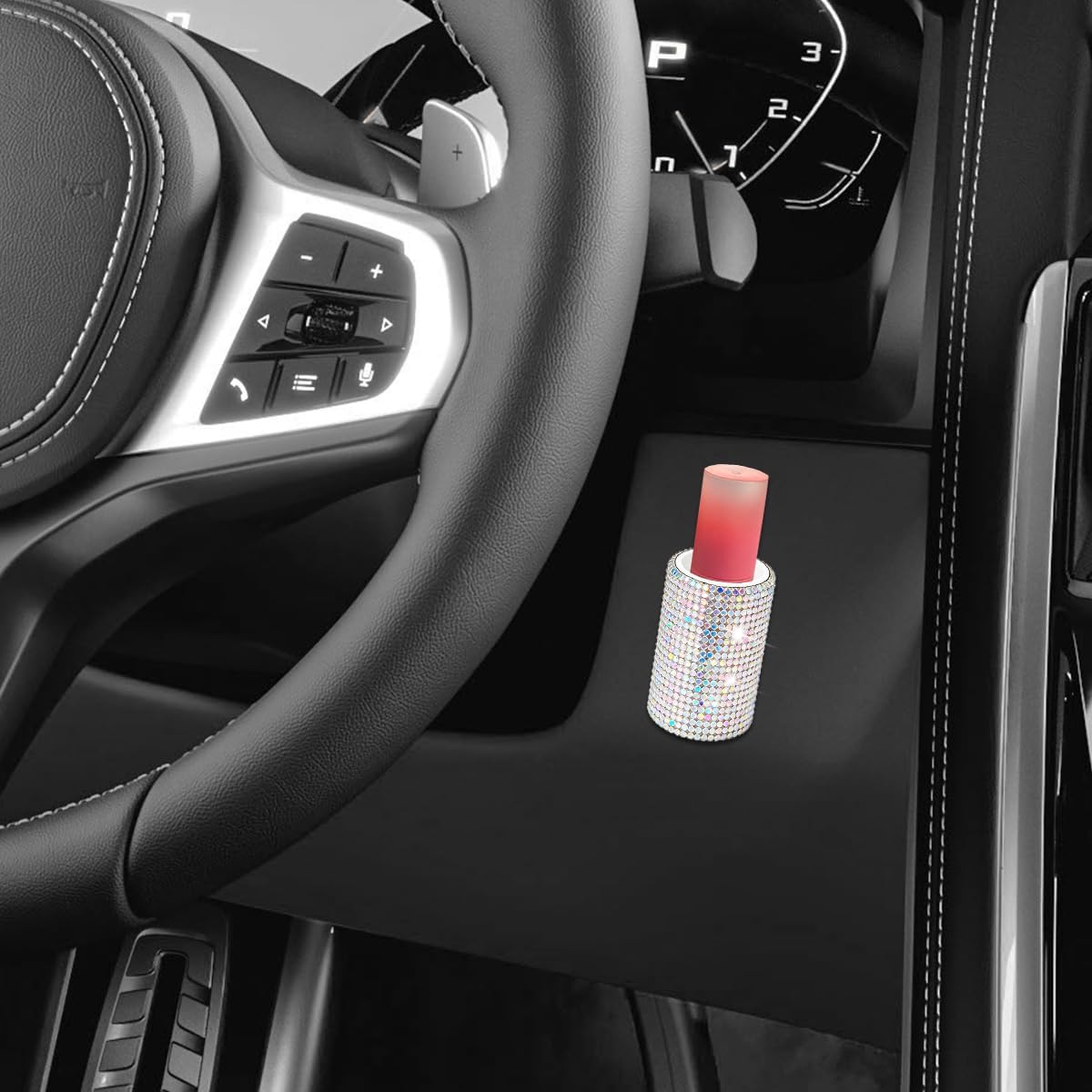 Bittwee Bling Car Lip Balm Holder, Shiny Crystal Rhinestone Insulating Chapstick Gloss Mount for Women Girls, Diamond Automotive Interior Lipstick Holder Organizer, Universal for SUV Van RV (AB) image 5