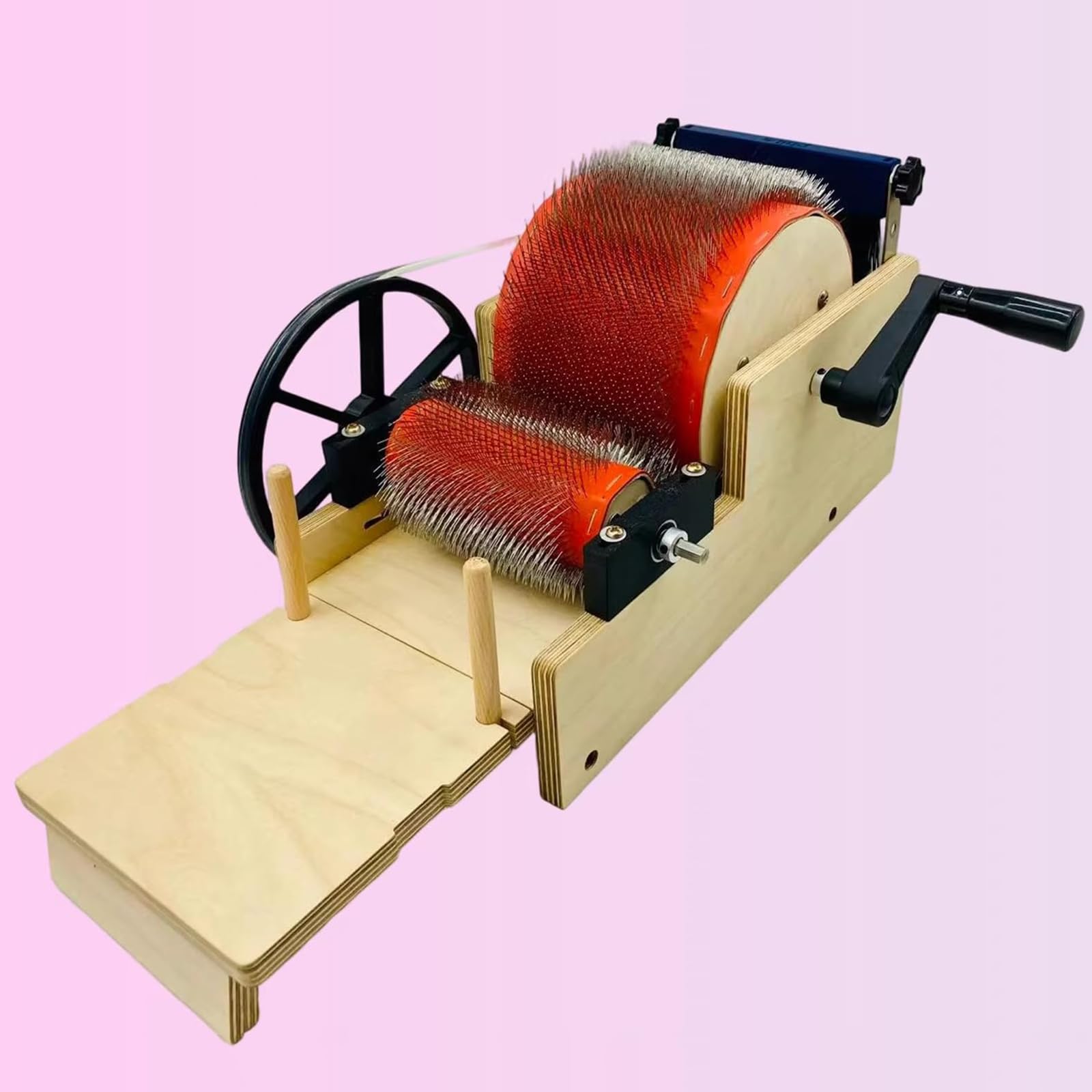Jybnbbe As Shown Manual Wool Carding Machine, 12Cm Drum Carder, Foldable, Fast Color Mixing, Combing, Spinning, For Diy Felt, Handicraft