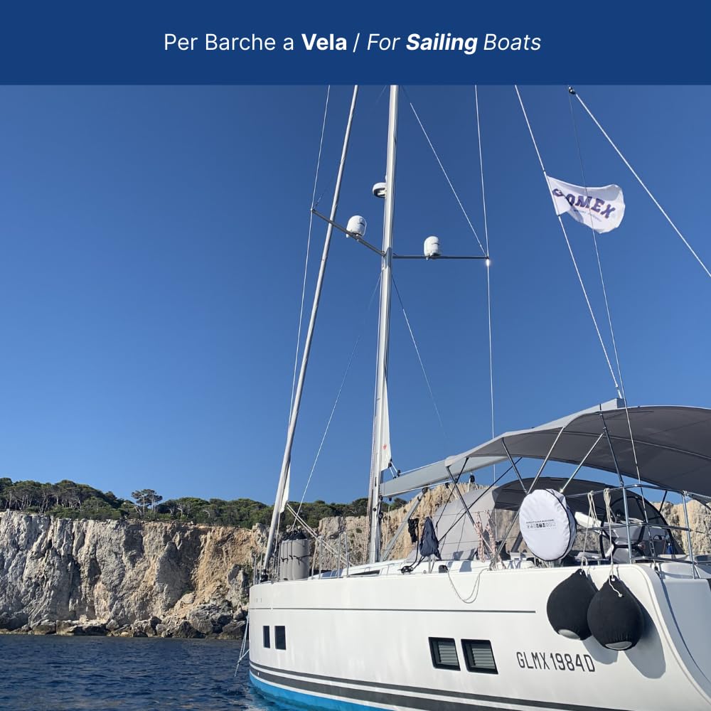 Glomex – Kit Antenna VHF per Barca a Vela 0,9m (Acciaio Inox), Modello RA106SLSSB18 – Include Antenna Flessibile, Cavo 18m, Supporto Testa d'Albero, Adattatore – Soluzione Completa per Veleggiare