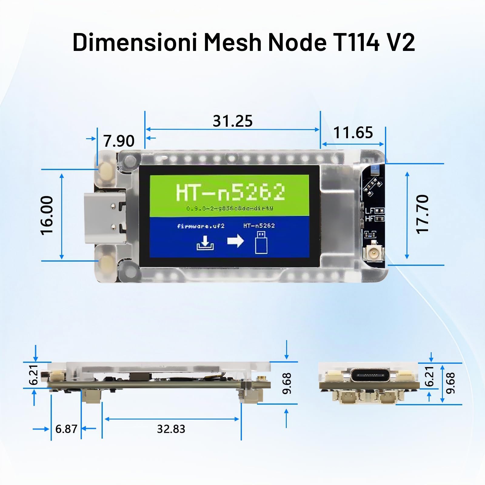 Mesh Node T114 V2 lorawan per Meshtastic Binghe Meshtastic Tracker nRF52840 LoRaWAN LoRa con 1,9″ TFT-Display LoRa Modulo 863-928mhz BLE/WiFi Compatibile con Arduino/Meshtastic(Custodie per schermi)