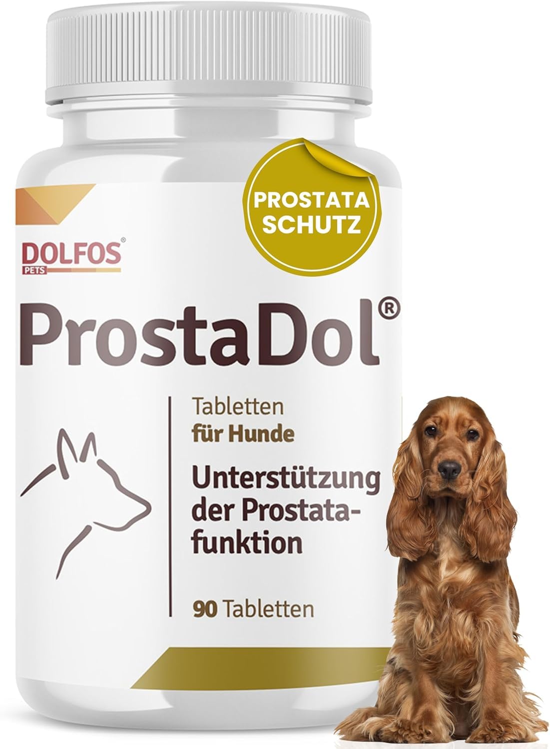 DOLFOS PETS ProstaDol, 90 Tabletten für Hunde, Prostata Hund & Harnwege unterstützen, Mit Kürbiskern Cranberry Hund, Natürliches Nahrungsergänzungsmittel bei Inkontinenz & Blasenschwäche