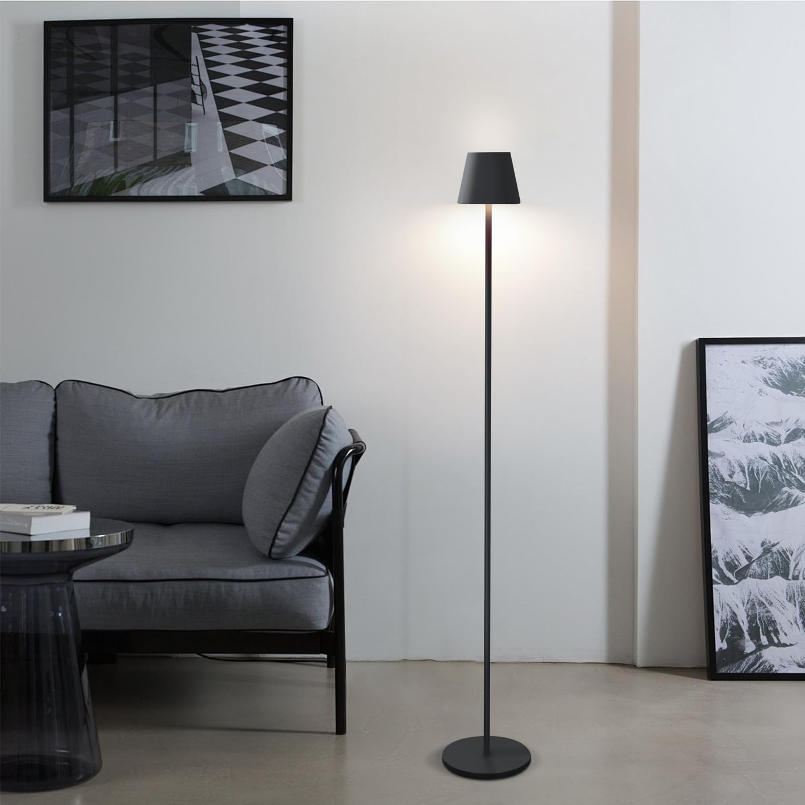 Homefire LED Stehlampe Dimmbar Wohnzimmer Stehleuchte 2ER: Schwarz | Standleuchte Modern USB Akku Steh lampe mit 3 Farbtemperaturen 3000K-6500K für Schlafzimmer Arbeitszimmer und Büro