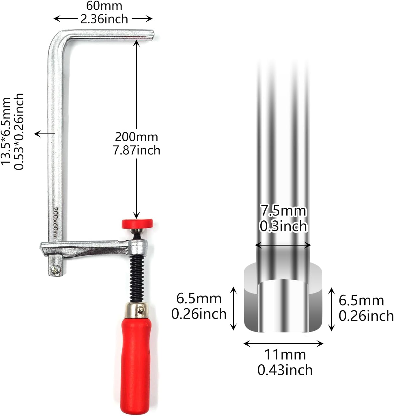 Quick Screw Guide Rail Clamp for MFT Table and Guide Rail System 7-7/8" Capacity x 2-3/8" Throat Depth 570 lbs Clamping Force (2 Pack) Red/Silver
