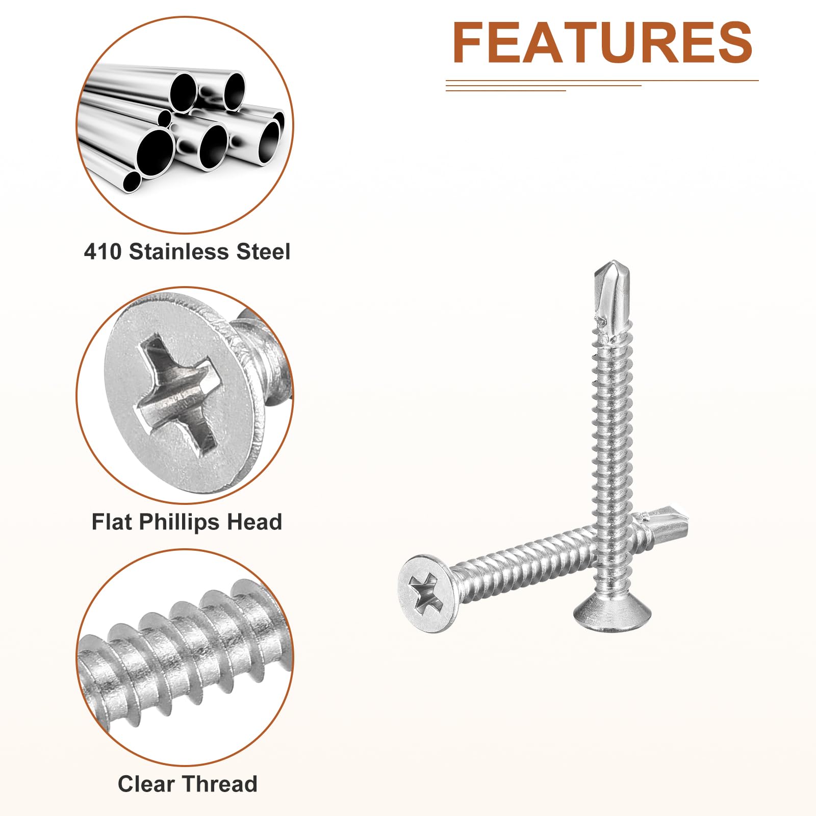 DTGN 50Pcs ST4.8x45mm Self Drilling Screws, 410 Stainless Steel Flat Head Phillips Sheet Metal Screw - Image 4