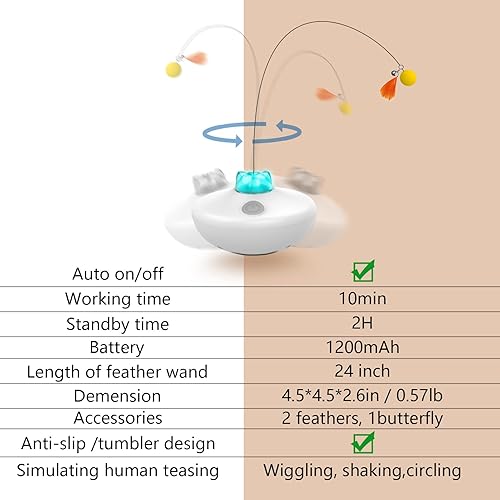 Miniatura 6 de Juguete interactivo para gatos, vaso de ejercicio recargable para gatos de interior, juego de mariposa giratoria, gatito de burlas, varita de plumas