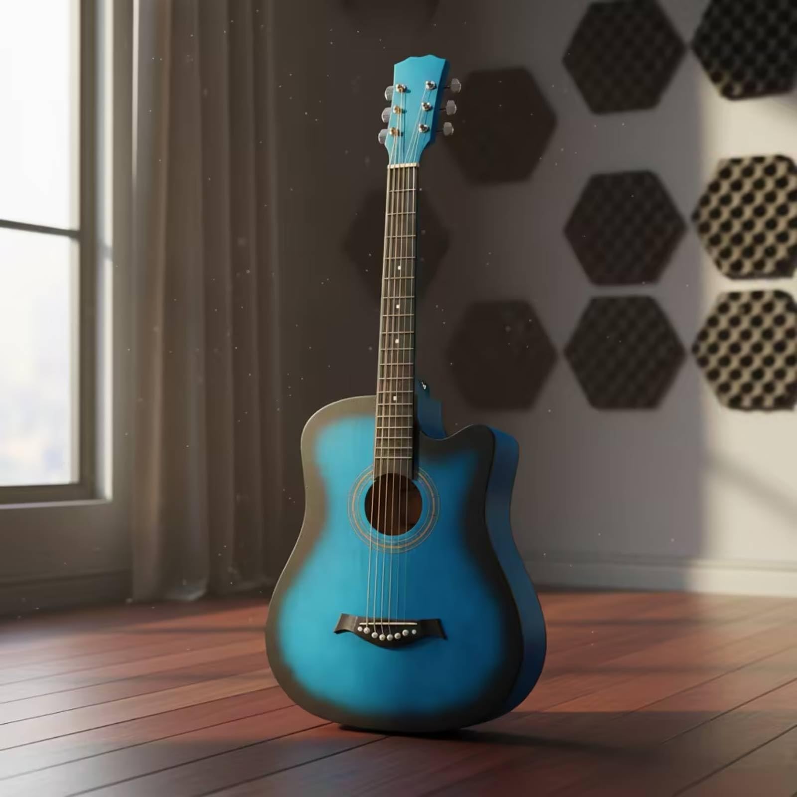 Chitarra Acustica da Chitarra Folk Leggero Strumento per Principianti, Studenti, Casa, Blu Sfumato