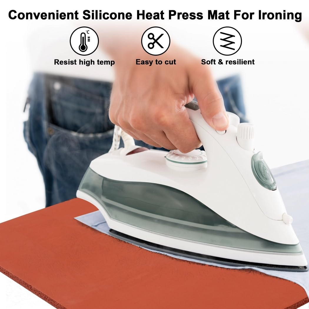 Support en Silicone pour Presse à Chaud 15 x 15 Pouces, avec 8 règles pour t-Shirts et 3 Rubans thermorésistants, épaisseur Max 0,3 po, Tapis de Remplacement Plat pour Transfert Thermique