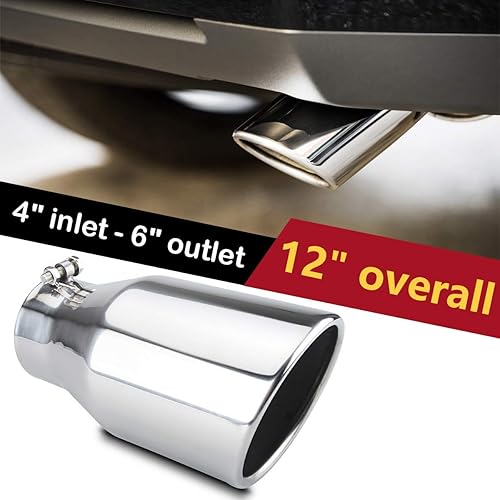 Miniatura 6 de Punta de escape diésel de entrada de 4 pulgadas, salida de 6 pulgadas, punta trasera de camión de 12 pulgadas de largo, diseño de ángel enrollado,