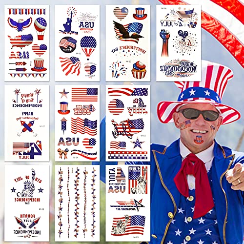 4Th Of July Decorations Temporary Tattoos, 10 Sheets Tattoo Stickers Complete Independence Day Collection, Independence/Memorial Day Decorations, Patriotic Theme Party Decor Supplies, Fourth Of July #TOP6