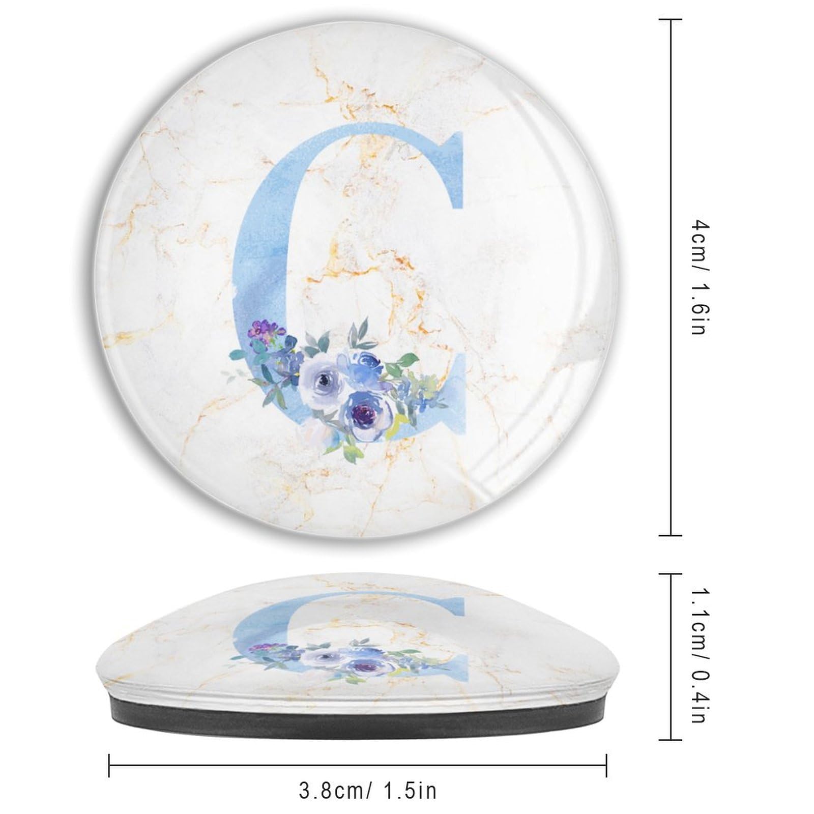 Imanes de nevera de vidrio, imanes fuertes con letra inicial C, monograma floral azul, imanes de vidrio coloridos para casillero, pizarra, escuela, oficina, adultos, 4 unidades