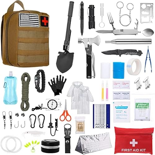 XiaoXIN Kit de supervivencia de emergencia compacto Kit de primeros auxilios con 142 piezas Equipo y equipo de supervivencia profesional para adultos Navegación Caza Camping Senderismo Aventura al air