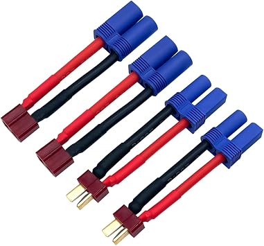 2Pairs T Plug to EC5 Male Female Connector Adapter RC Lipo Battery/Charger Adapter Converter 12AWG 5CM Gauge Wire for RC Cars Trucks Drones