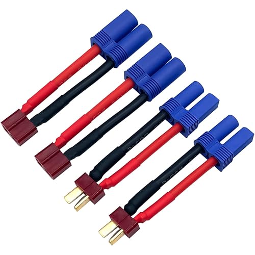 2Pairs T Plug to EC5 Male Female Connector Adapter RC Lipo Battery/Charger Adapter Converter 12AWG 5CM Gauge Wire for RC Cars Trucks Drones