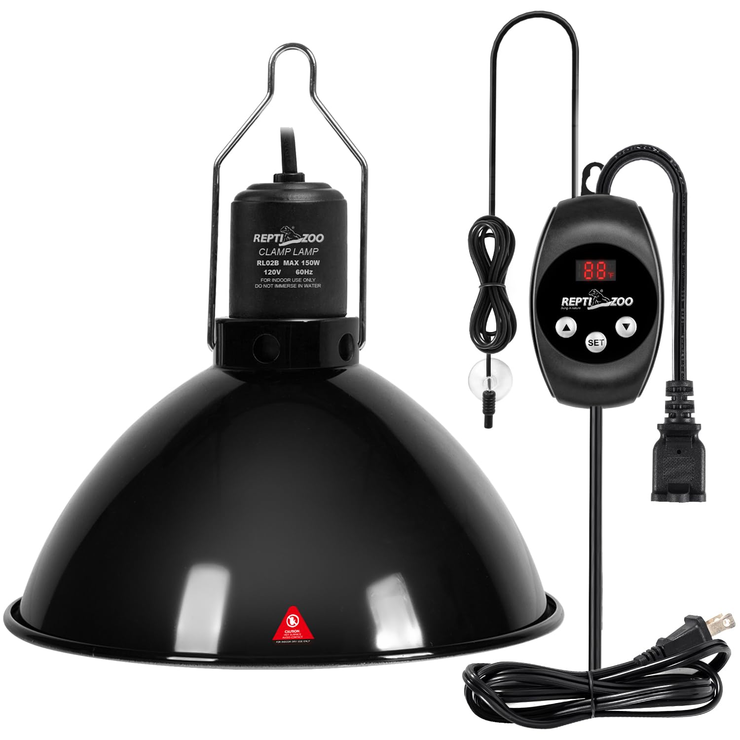 REPTI ZOO Reptile Light Fixture Dimming Thermostat Combo Pack, 8.5 Inch Deep Dome Lamp Fixture Max 150W, PID Reptile Thermostat Temperature Controller for Reptile Heat Lamp Bulb