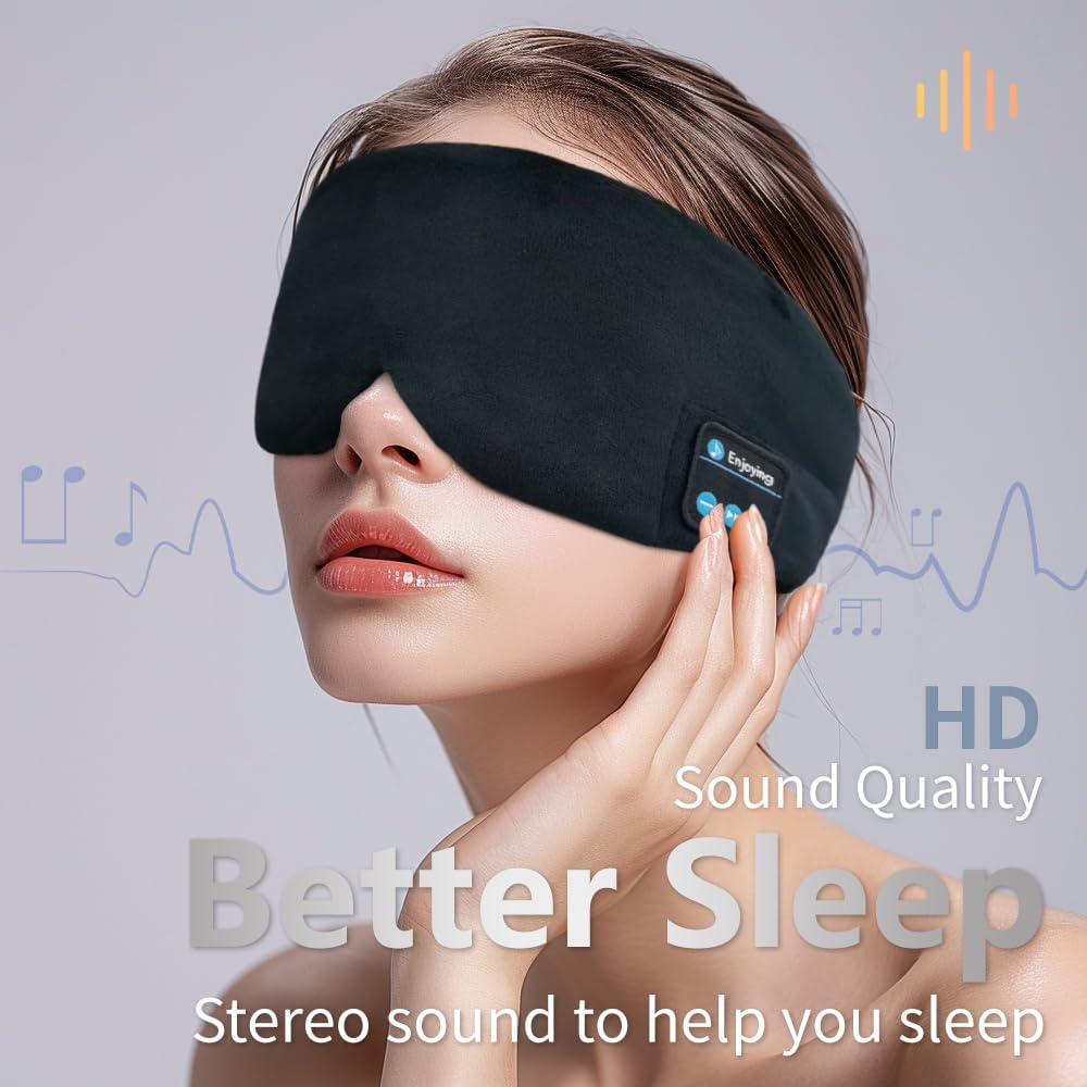 Soft Sleep Eye Mask Bluetooth Headphones, Adjustable Sleep Headband Headphones for Sleeping Meditation Insomnia, Wireless Music Eye Cover Earbuds for Airplane Travel Nap, Black image 4 of 9 B0C27MWXX2