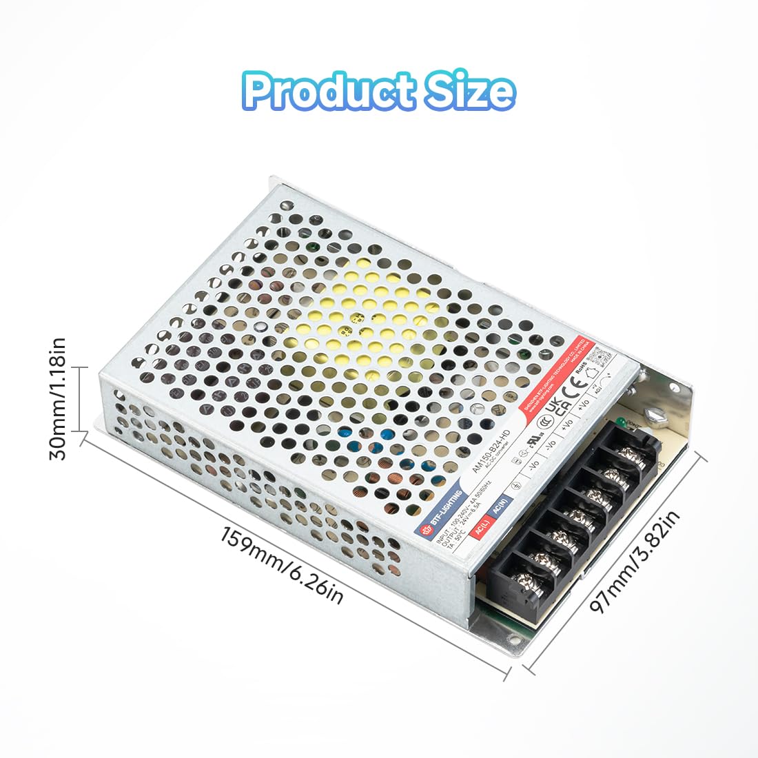 BTF-LIGHTING Fuente de Alimentación 150W 24V Certificado CE Aluminio Driver LED AC100-240V a DC24V Transformador para Tira LED, Impresora 3D, Cámara CCTV, Sistema de Alarma, Radio, Proyecto
