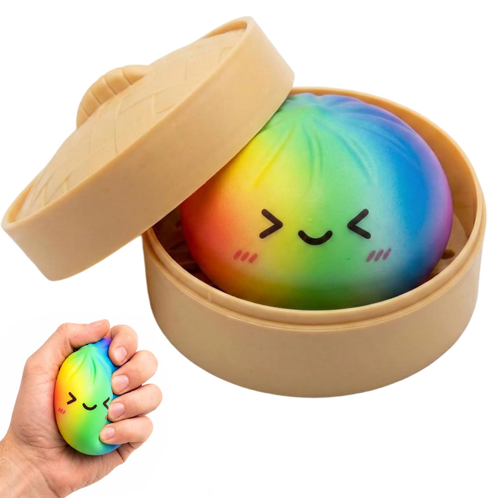 Rainbow Dumpling Squishy, Stress Relief Fidgets for Office Breaks and Study Sessions, Fidget Squishy with Steamer, Squishy Stress Ball for Commuting and Sensory Activities (B)