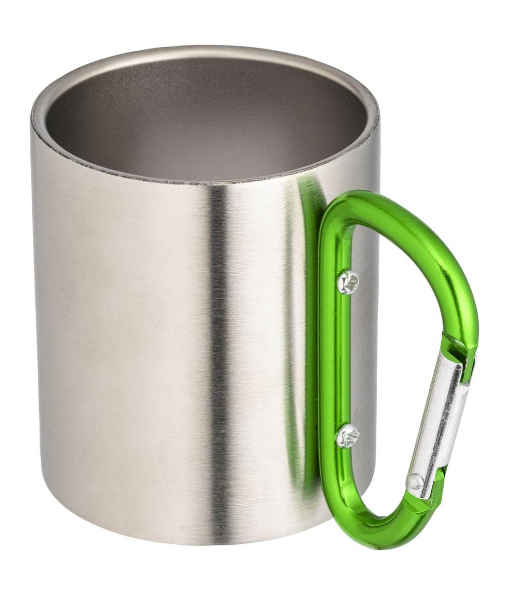 Tazza da Campeggio in Acciaio Inox, 200 ml, Manico a Moschettone Rosso DIMENSIONI : 8(H) X 6,5(D) cm (1, verde)