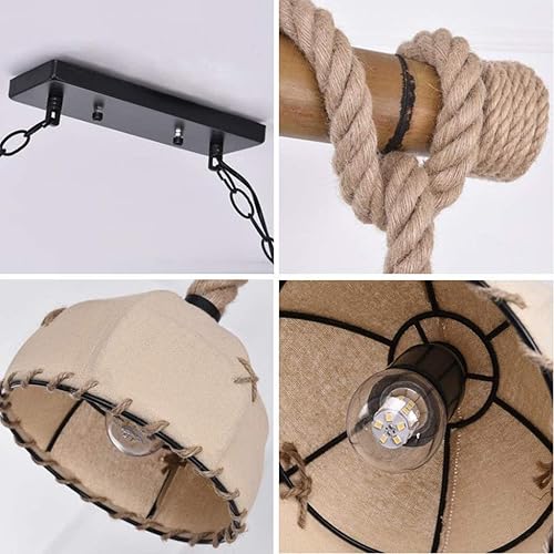 Miniatura 3 de Genérico Araña moderna, LED Modern Chandelier Lamp Large Retro Hemp 6 Bamboo Cloth Cover Hand Woven Rope Adjustable Sling E27 Living RoomDining