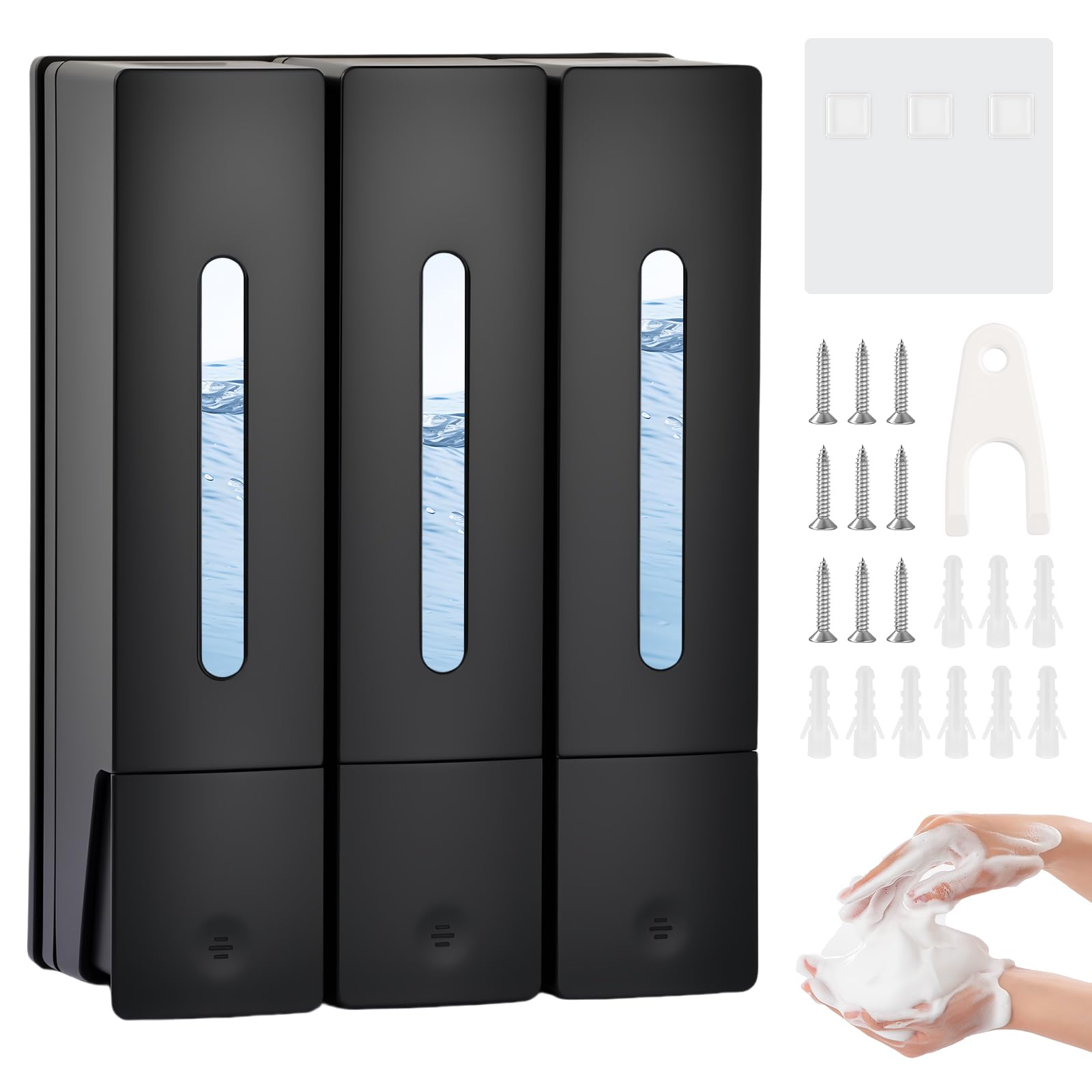 OYIWINMI Zeepdispenser, wandbevestiging zonder boren, 2 stuks 400 ml zeepdispenser, zeepdispenser, wand voor keuken, badkamer, douchegeldispenser (zwart OYIWINMI Zeepdispenser, wandbevestiging zonder boren, 2 stuks 400 ml zeepdispenser, zeepdispenser, wand voor keuken, badkamer, douchegeldispenser (zwart
