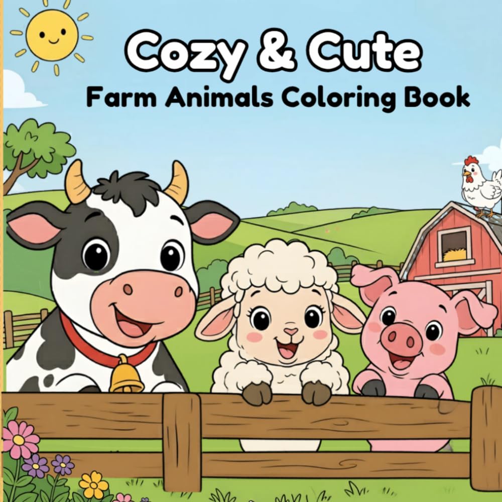 Cozy & Cute Farm Animals Coloring Book: A Cute & Cozy Coloring Book with Bold and Easy Animal Scenes for Kids and Adults