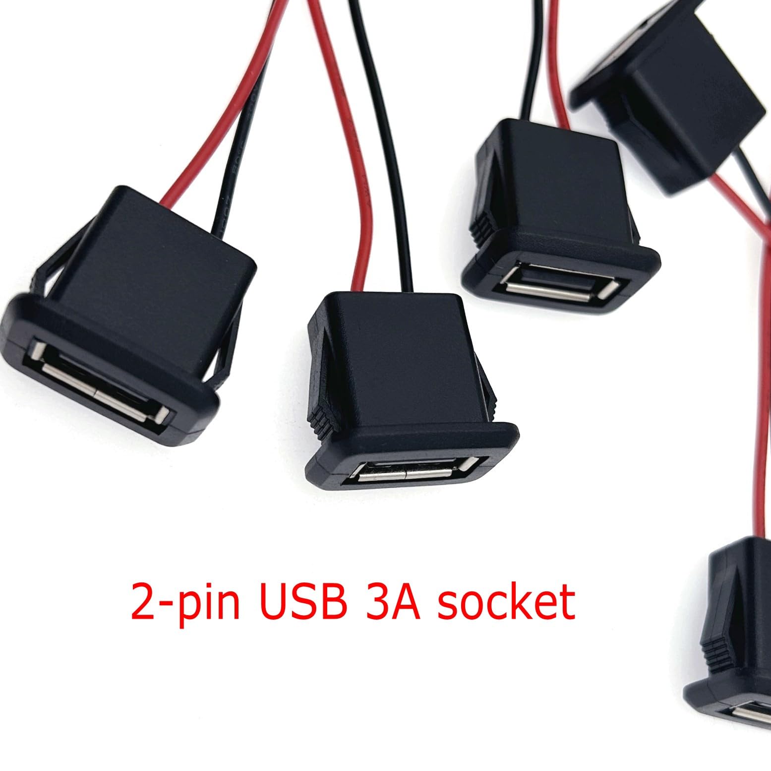 5 Prese USB 3A A 2 Pin – Connettori Femmina Con Fibbia A Scatto, Per CCTV, Audio Auto E Elettrodomestici, Max 20V, PVC Resistente