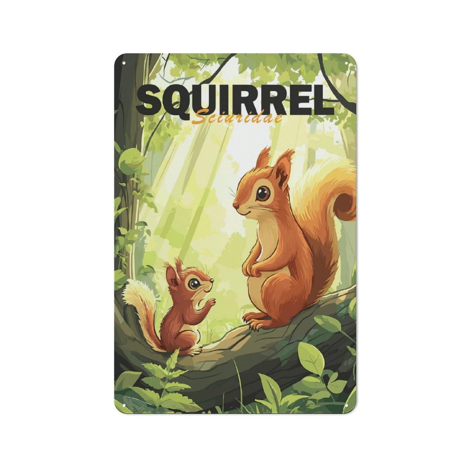 Junmoney Squirrel Family In Forest Printed Metal Sign 30X20cm For Studio Or Craft Room, A New Home Present For Creative-Space Collectors