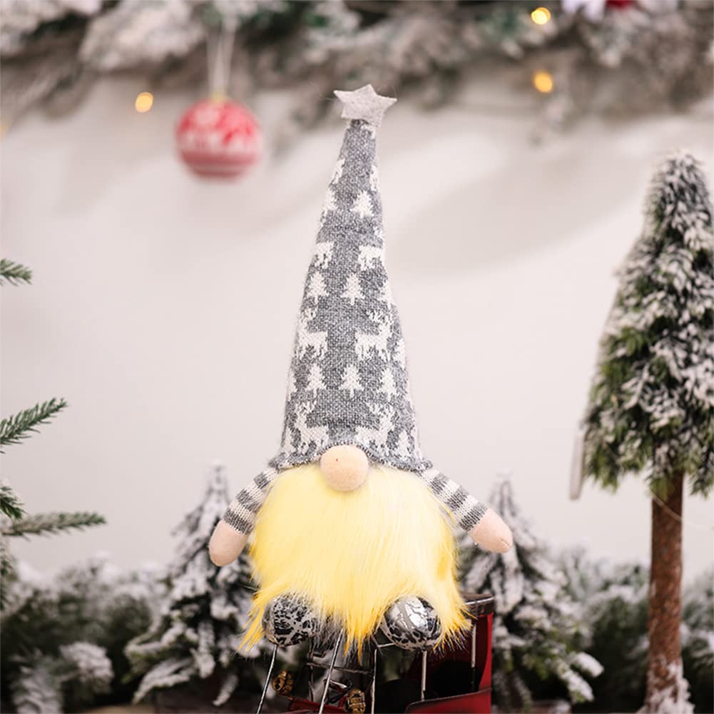 LED Glowing Christmas Faceless Old Man Doll ,With Light-up Rudolph Doll Dwarf Doll Ornaments ,Gnome Home Party Christmas Decoration (Gery Short Legs)