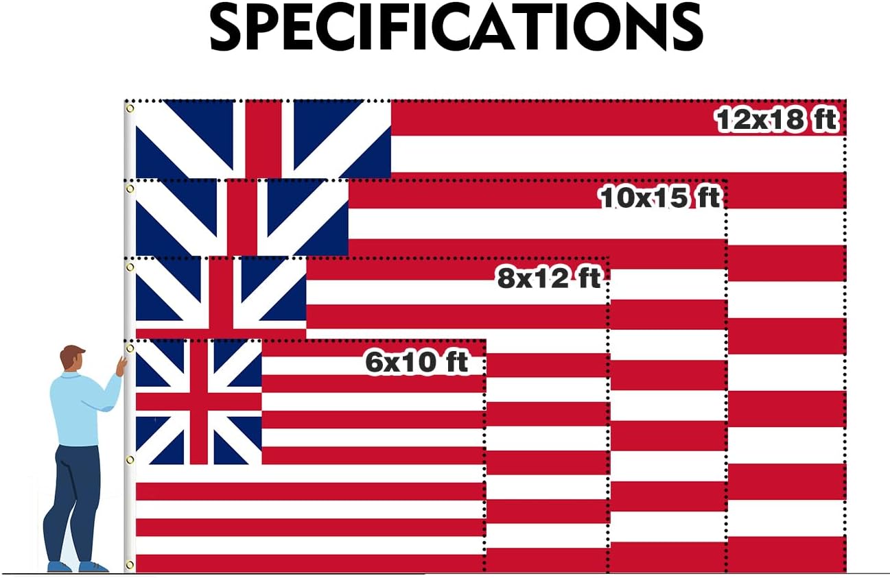 Grand Union No Star U.S. American Historical Extra Large Flag 6x10FT Giant 1775-1777 Old Glory Banner Polyester With 3 Grommets For Patriotic Festival Events Party Decor