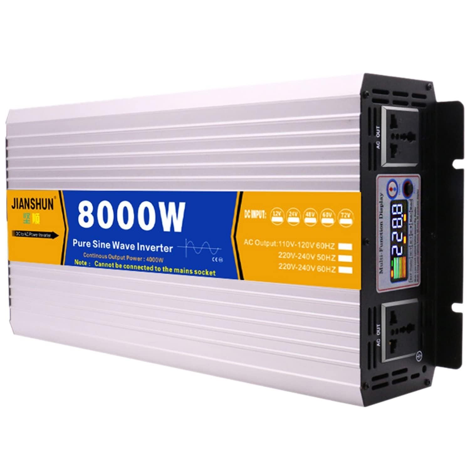 CZVJUKBYP 3000w 4000w 5000w 6000w 8000w Pure Sine Wave Power Inverter Dc 12V 24V 48V 60V to Ac 110V 220V with Socket(8000W,12Vto220V)