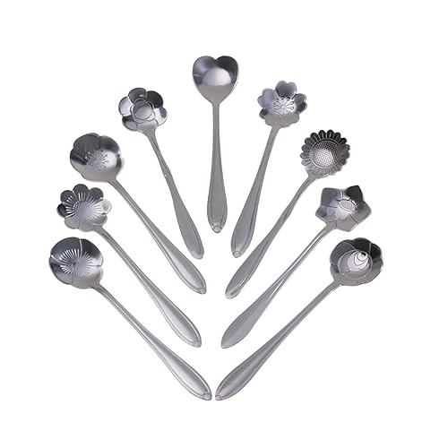 9-Piece Silvery Flower Spoon Set - Stainless Steel Reusable Teaspoons