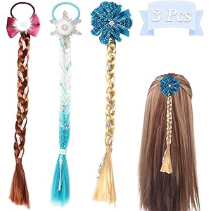 Powerking Pelucas de niña Cuerda para el cabello, extensiones de cabello trenzadas para niños y lazos para el cabello de princesa para disfraz de Frozen Princess Theatre y juego de roles