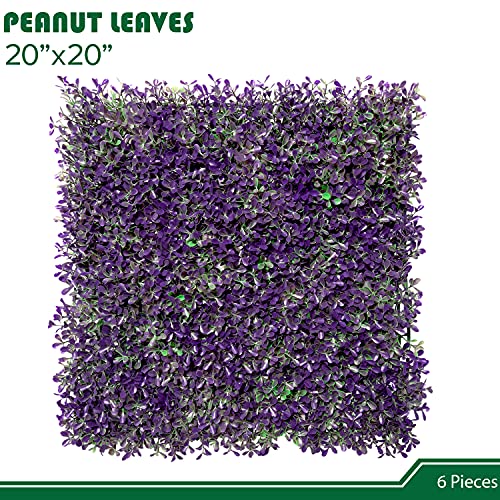 Apicred Boxwood Panels -20'' X 20'' Artificial Boxwood Topiary Hedge Plant Grass Wall Faux Panel For Indoor/Outdoor Décor, Purple Peanut Leaves 6 Packs #TOP1