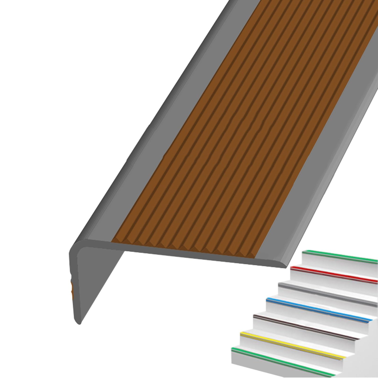 Antideslizante De Borde Escalonado, Tiras Antideslizantes para Peldaños, Perfil De PVC Autoadhesivo De Borde para Escaleras En Forma De L, para Peldaños Interiores Exteriores ( Color : Grayish brown ,