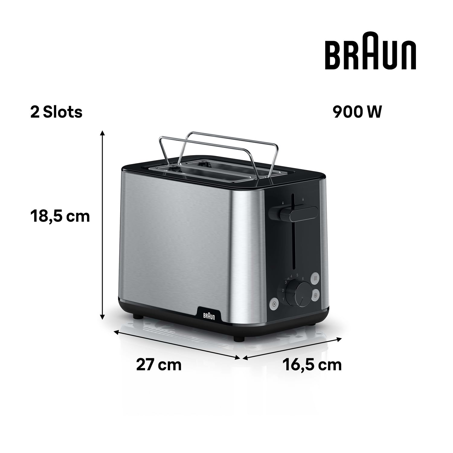Tostapane Braun PurShine HT 1610 WH | 25 Cm, 8 Gradi Doratura, Riscaldamento E Scongelamento | Bianco, 1030W