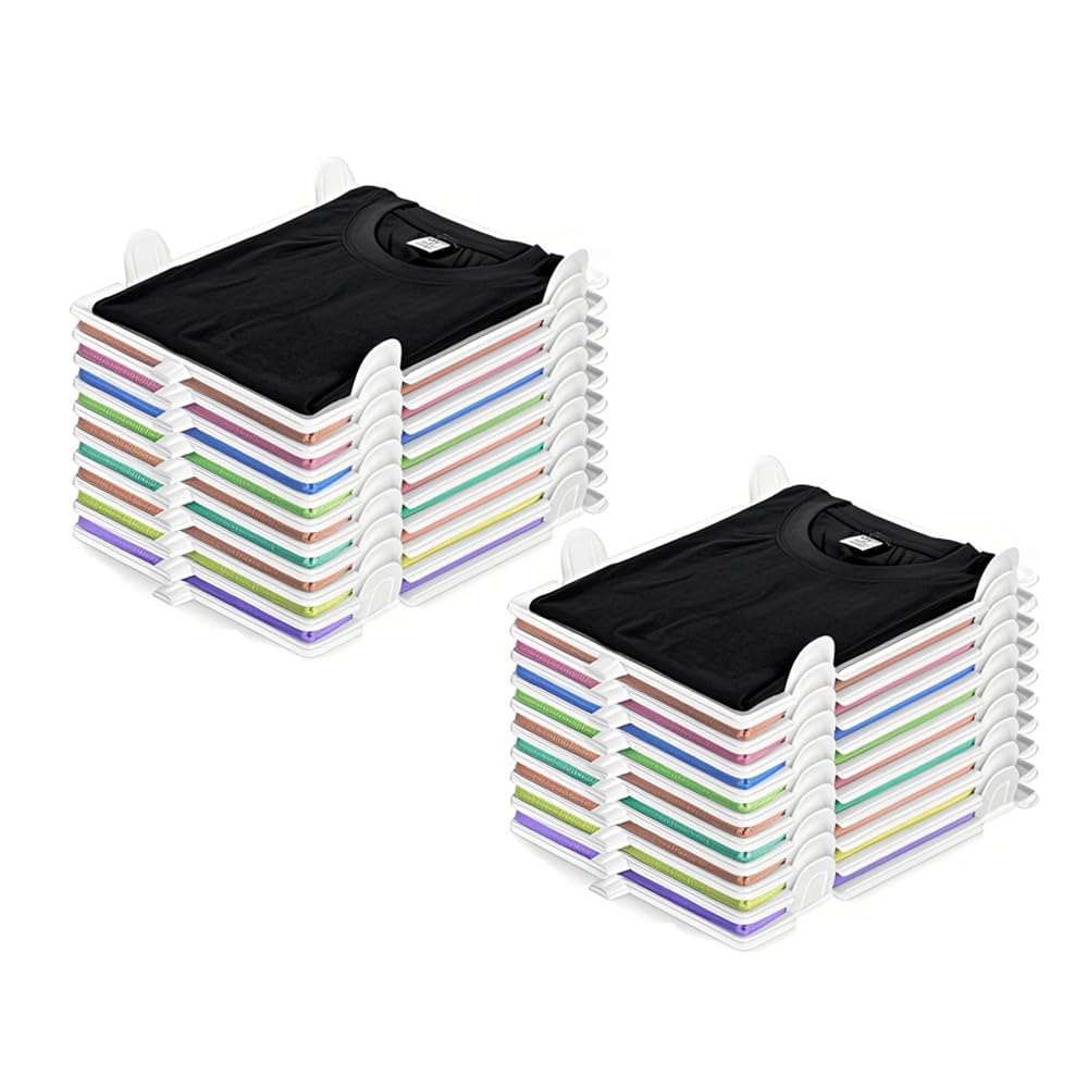 Organizador de Armario para Camisetas, Organizador de almacenamiento para armario, Ropero Apilable para Adultos y Niños, Set de 20 – Perfecto para un Armario Ordenado y Ahorro de Espacio