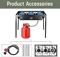 Vista 8 de Estufa para exteriores, 3 quemadores, estufa de campamento de gas propano de alta presión con patas desmontables, perfecta para camping patio
