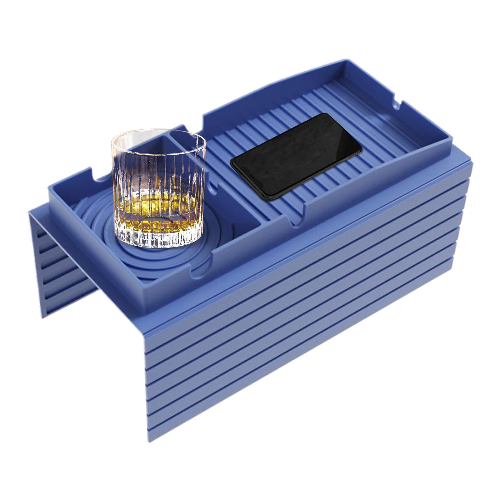 Mesa con bandeja para reposabrazos de sofá, mesa auxiliar antideslizante con soporte para bebidas, aperitivo para control remoto, teléfono y tazas, perfecta para uso en sala de estar