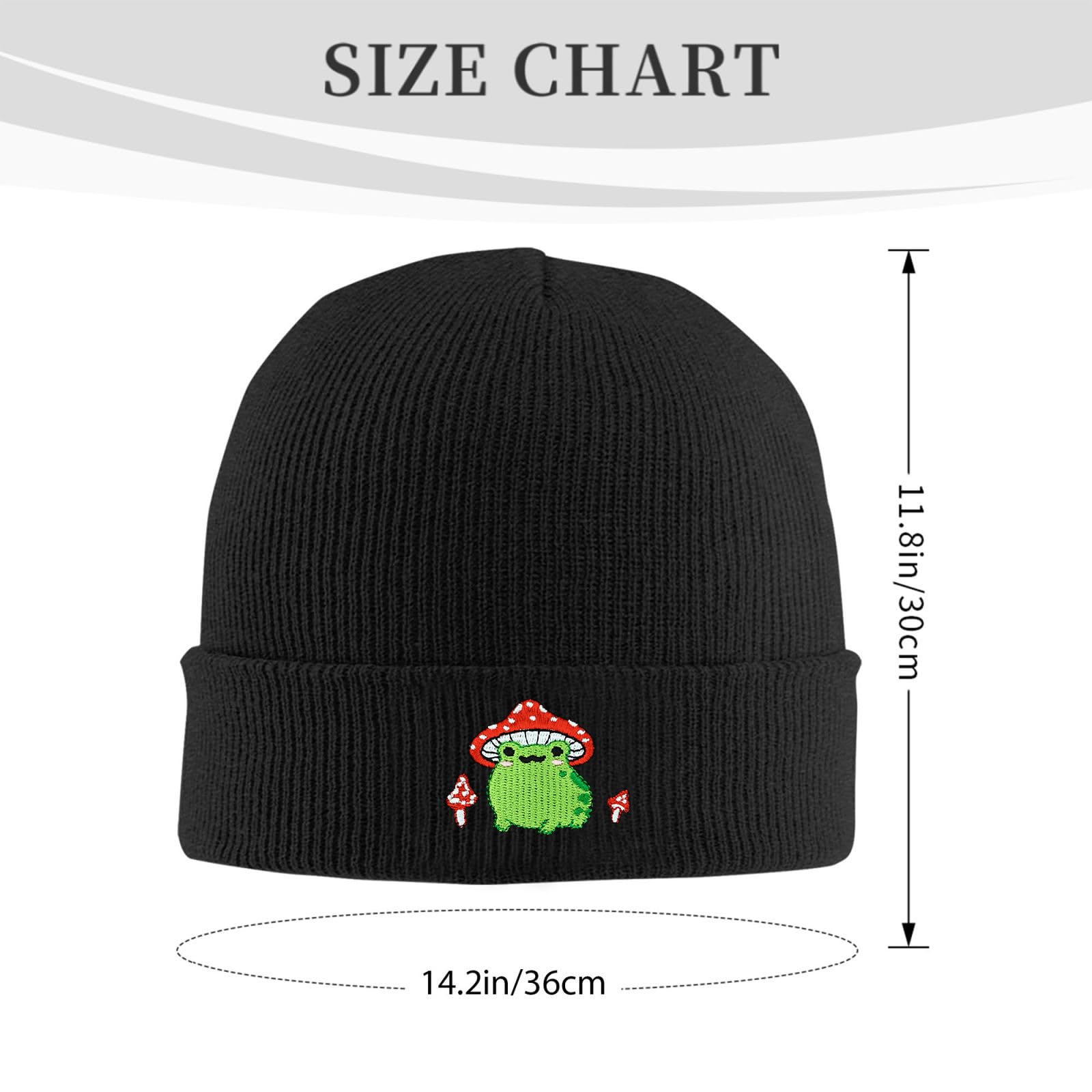 Athjunss Frogs Mushroom Embroidered Beanie Cap Soft Knit Hat for Women Men Chemo Sleep